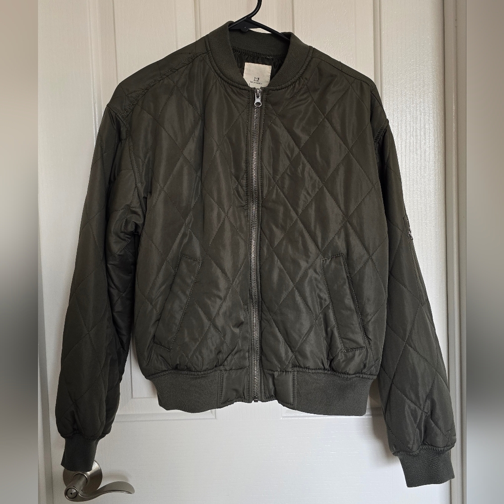 Thread & Supply Dark Green Quilted Bomber Jacket